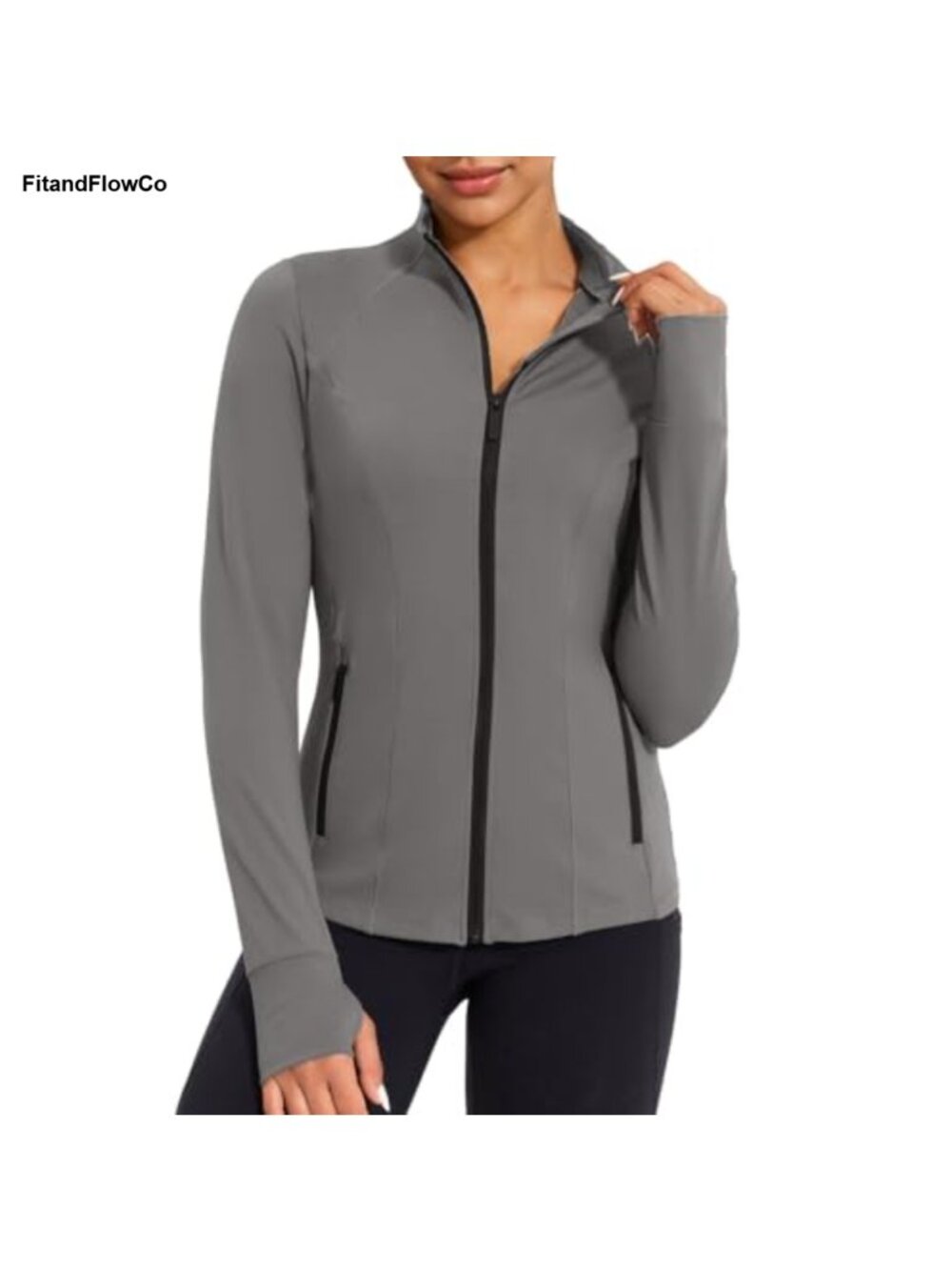 Womens Cropped Athletic Jacket Zip Up Workout Track Coat Pockets Thumb Holes